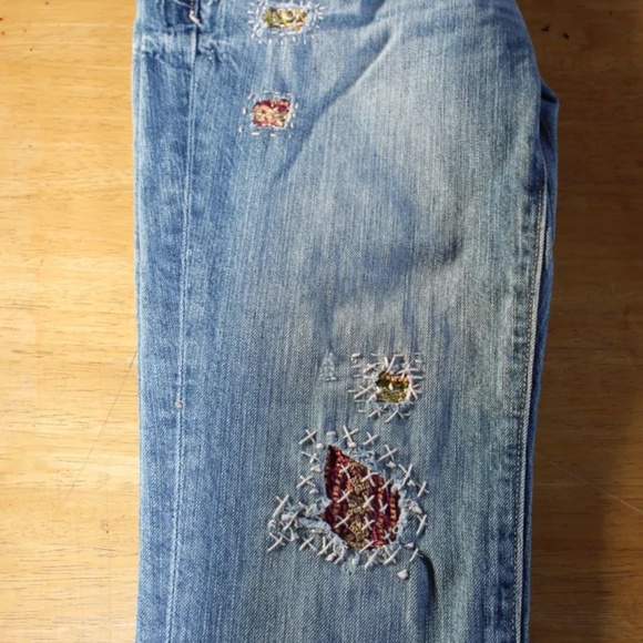 Visibly Mended Distressed Jeans,  Old Navy, Ultra Blue, Size 0 - Picture 2 of 10